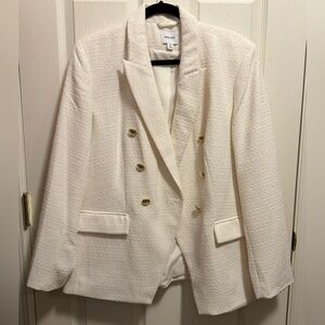 Nine West Cream Double-Breasted Textured Blazer with Gold Buttons